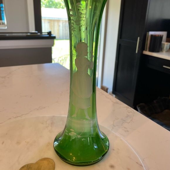 Mary Gregory Green Glass Vase - Picture 3 of 6